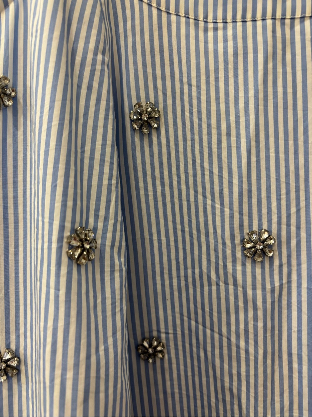 JCrew Collection Blue and White Striped Dress with Crystal Flower Embellishments - Picture 2 of 7